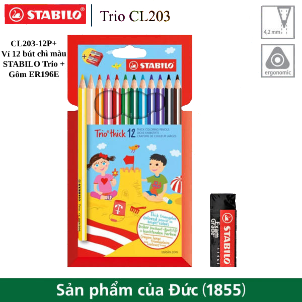 Vỉ bút chì màu STABILO Trio Thick 12 màu (CL203-12P)