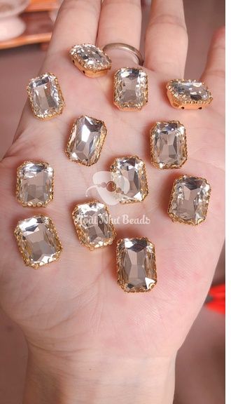 Gói 20 Viên Đá kết chữ nhật 13x18mm chấu vàng đính kết handmade