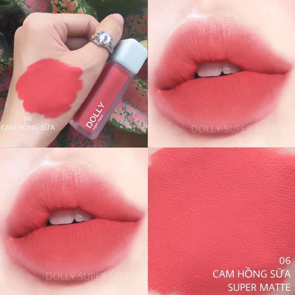 Son kem lì màu <CAM HỒNG SỮA> Dolly super matte, son kem lì không chì bền màu lâu trôi, mua 2 cây tặng 1 hộp đựng cao cấp