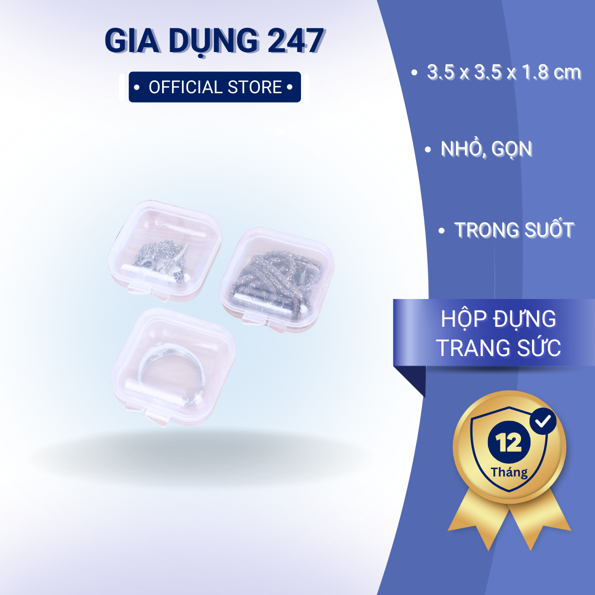 Hộp nhựa trong suốt hình vuông mini đựng trang sức bông tai