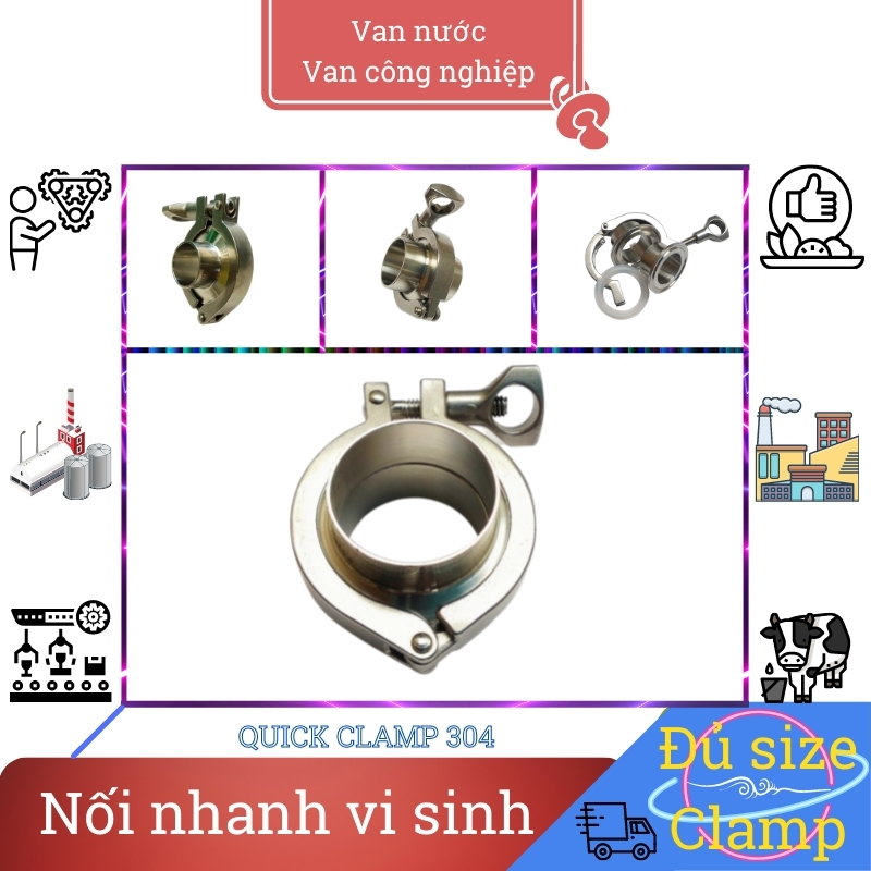 Nối nhanh clamp vi sinh inox 304 phi 48 mâm cặp 64