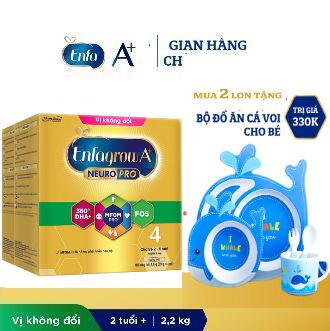 [Tặng 1 Bộ đồ ăn cá voi cho bé] Combo 2 hộp Sữa Bột Enfa A+ 4 BIB 2,2kg