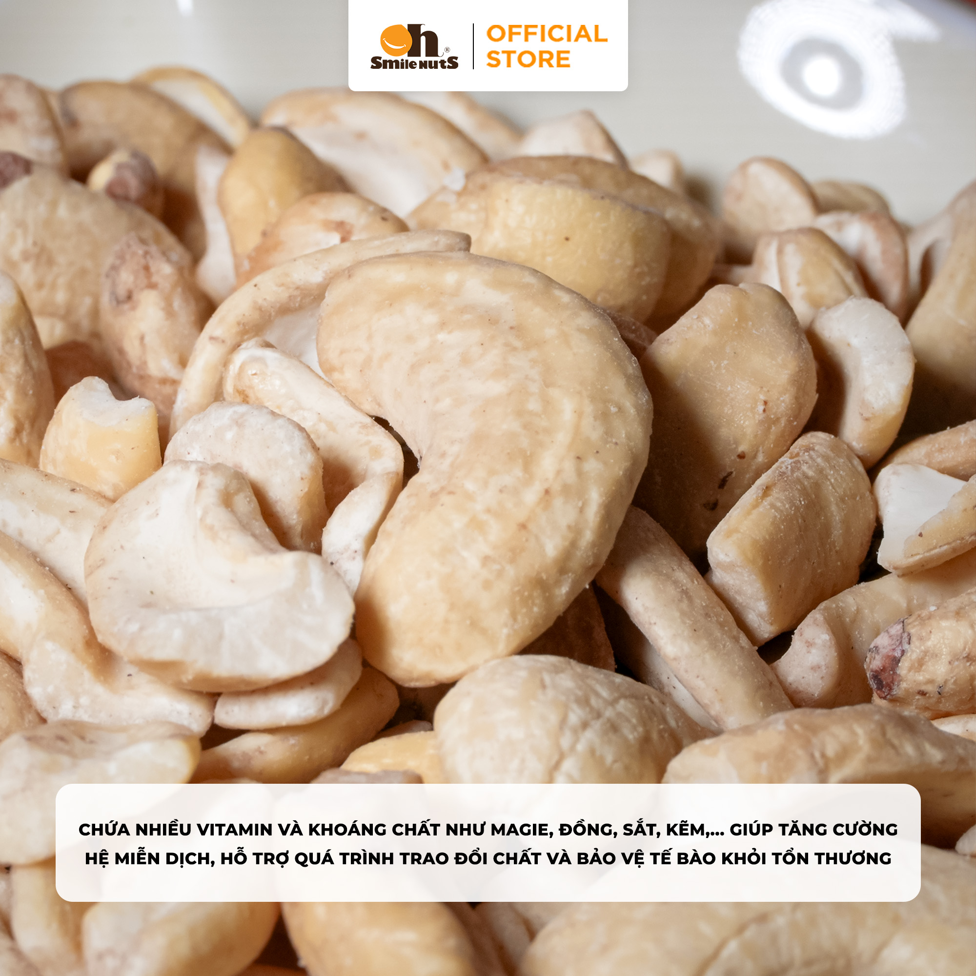 Hạt Điều Bình Phước Rang Muối Oh Smilenuts, Hạt Điều Nguyên Vị - Hạt Dinh Dưỡng Hũ 250-500g