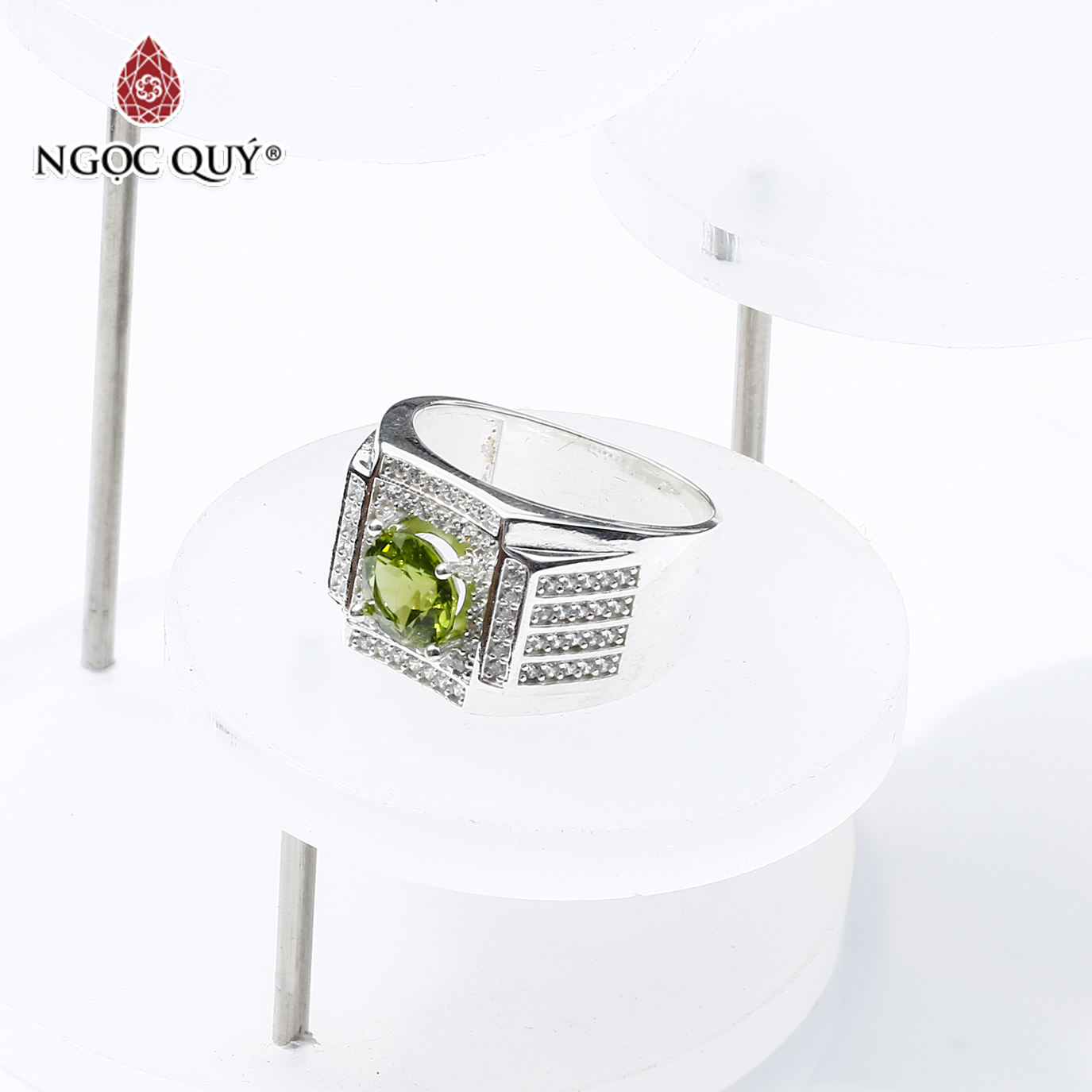 Nhẫn bạc nam mặt đá peridot mệnh hỏa mộc - Ngọc Quý Gemstones