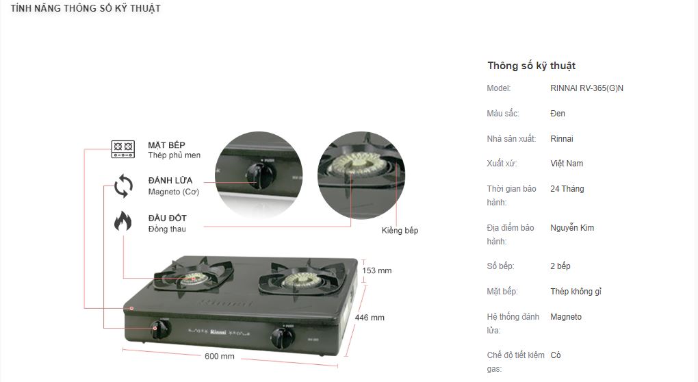 Bếp Gas Rinnai RV-365(G)N