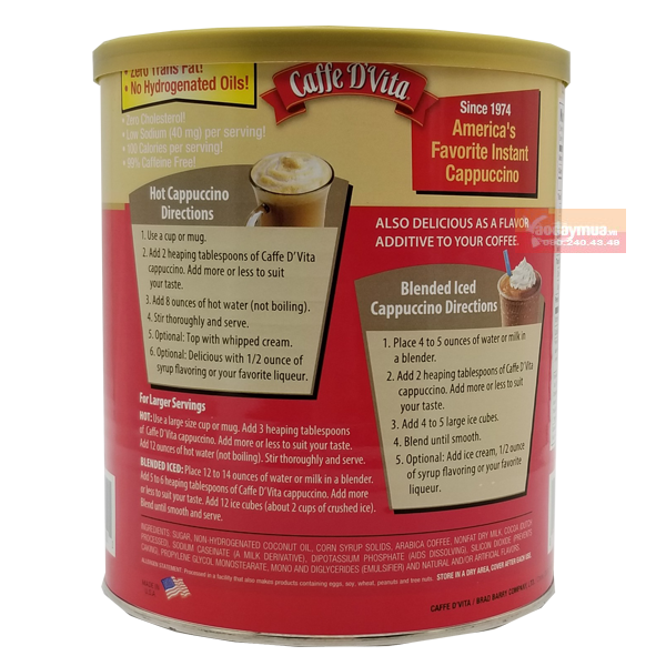 Cafe hòa tan Caffe D’Vita Mocha Cappuccino 1.8kg