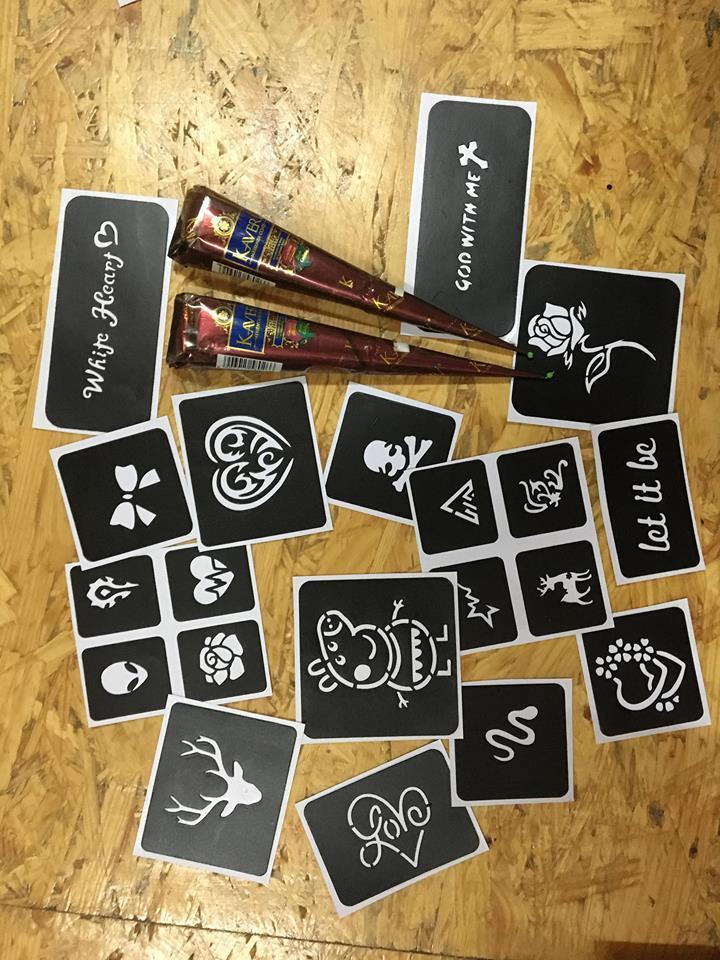 Combo 2 tuýp mực henna và 12 khuôn mẫu