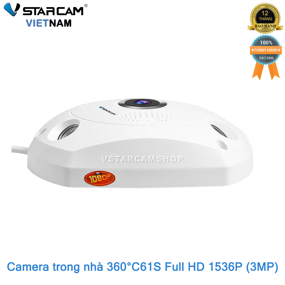 Camera Wifi IP Vstarcam C61s Full HD 1536P ốp trần, góc rộng 360 độ, bảo hành 12 tháng