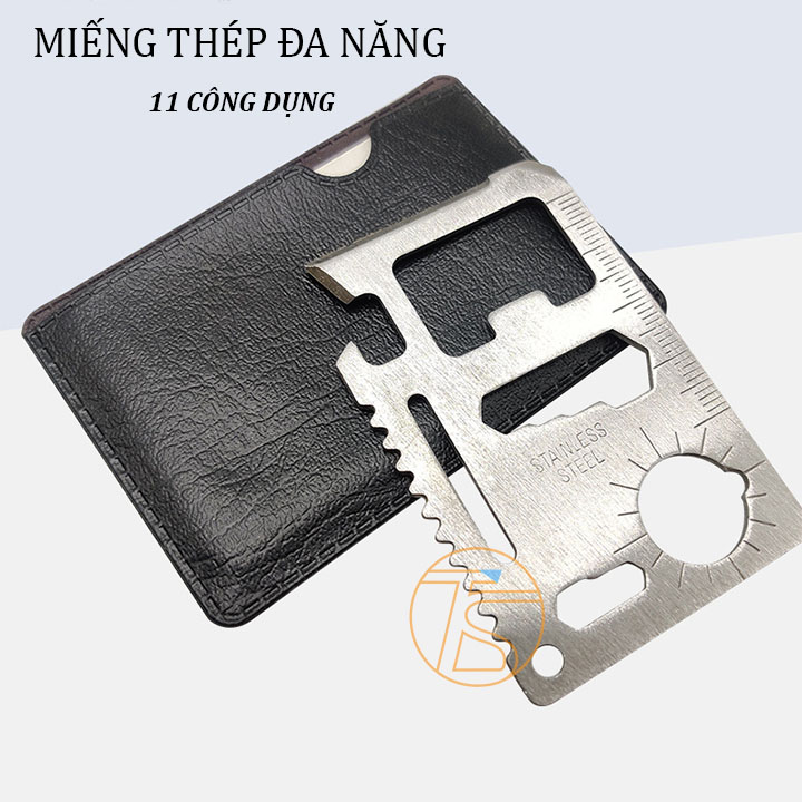 Miếng thép đa năng 11 công dụng - Dụng cụ đi phượt, đi dã ngoại, cấm trại - Móc khóa xe máy - Thiết bị sinh tồn