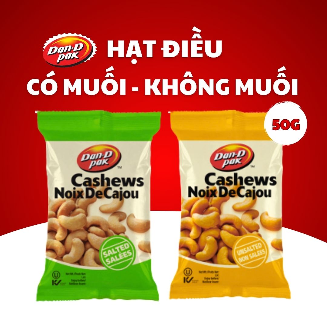Buy 5 get 1, cashews unsalted 50g dan d pak