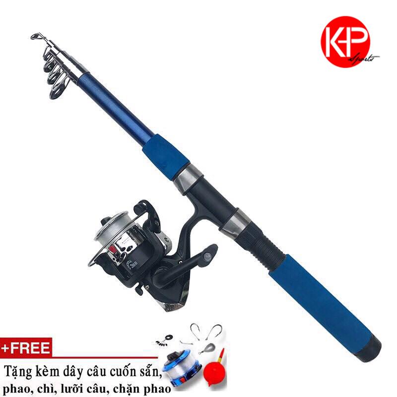 Cần câu khp xanh dương 2m4 tặng kèm set 5 phụ kiện + máy 200