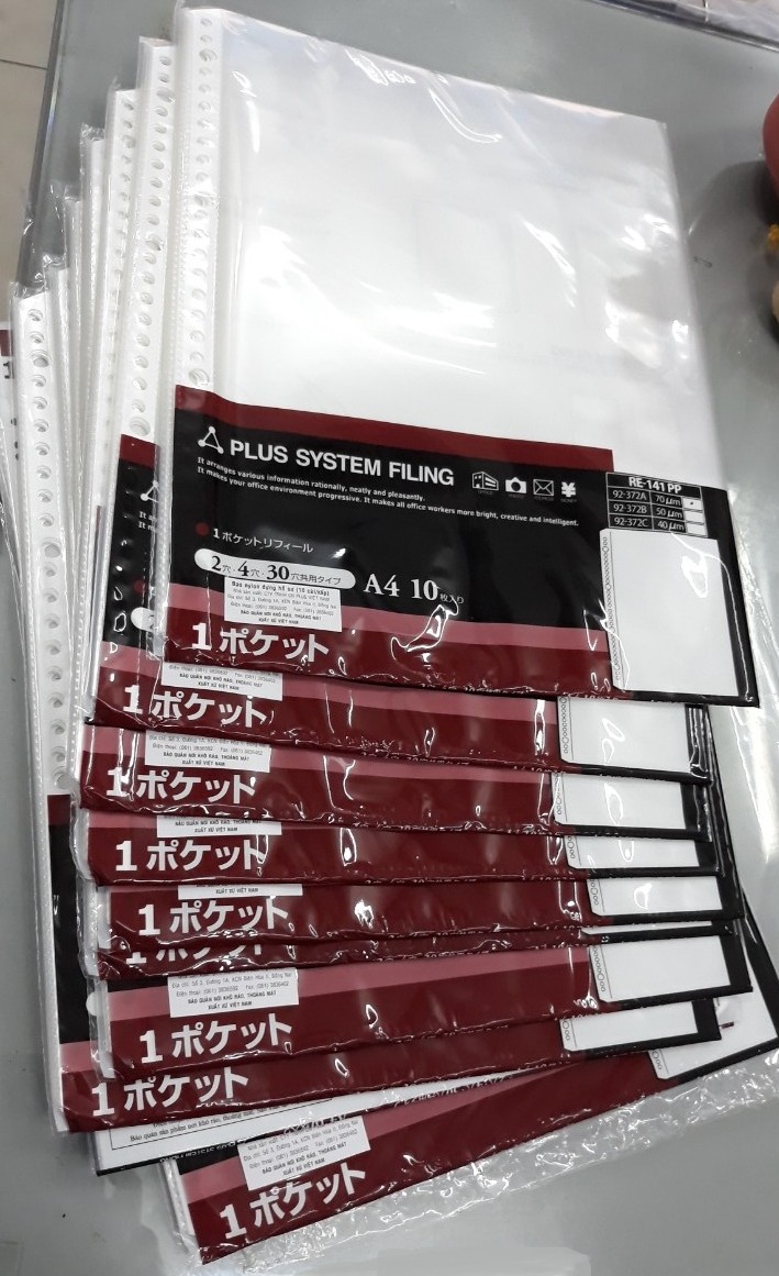 Bìa lỗ Plus A4 Clear Sheet Protectors, 92-372A ( xấp 10 tờ)