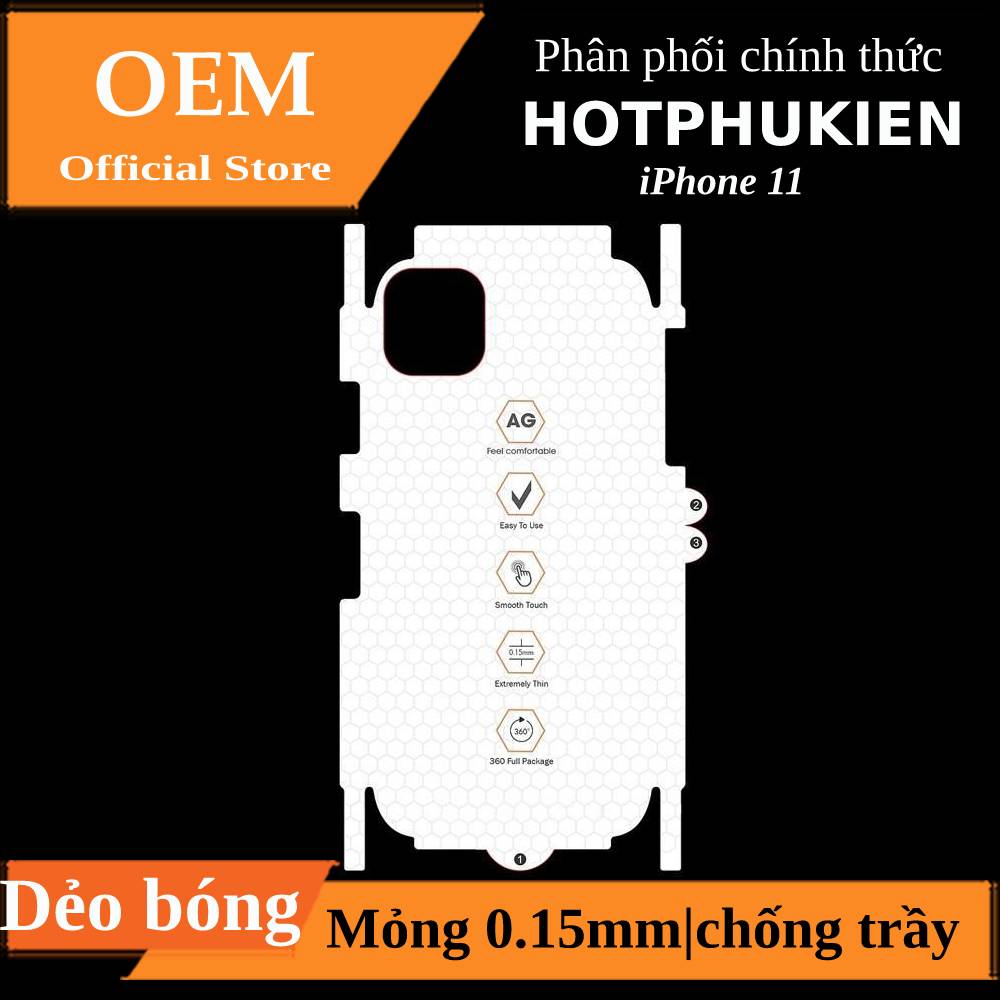 Miếng dán dẻo PPF Full mặt lưng và viền cho iPhone 11 (6.1 inch) (siêu mỏng 0.1mm, chống trầy, bảo vệ máy, khả năng phục hồi)  - Phân phối bởi Hotphukien