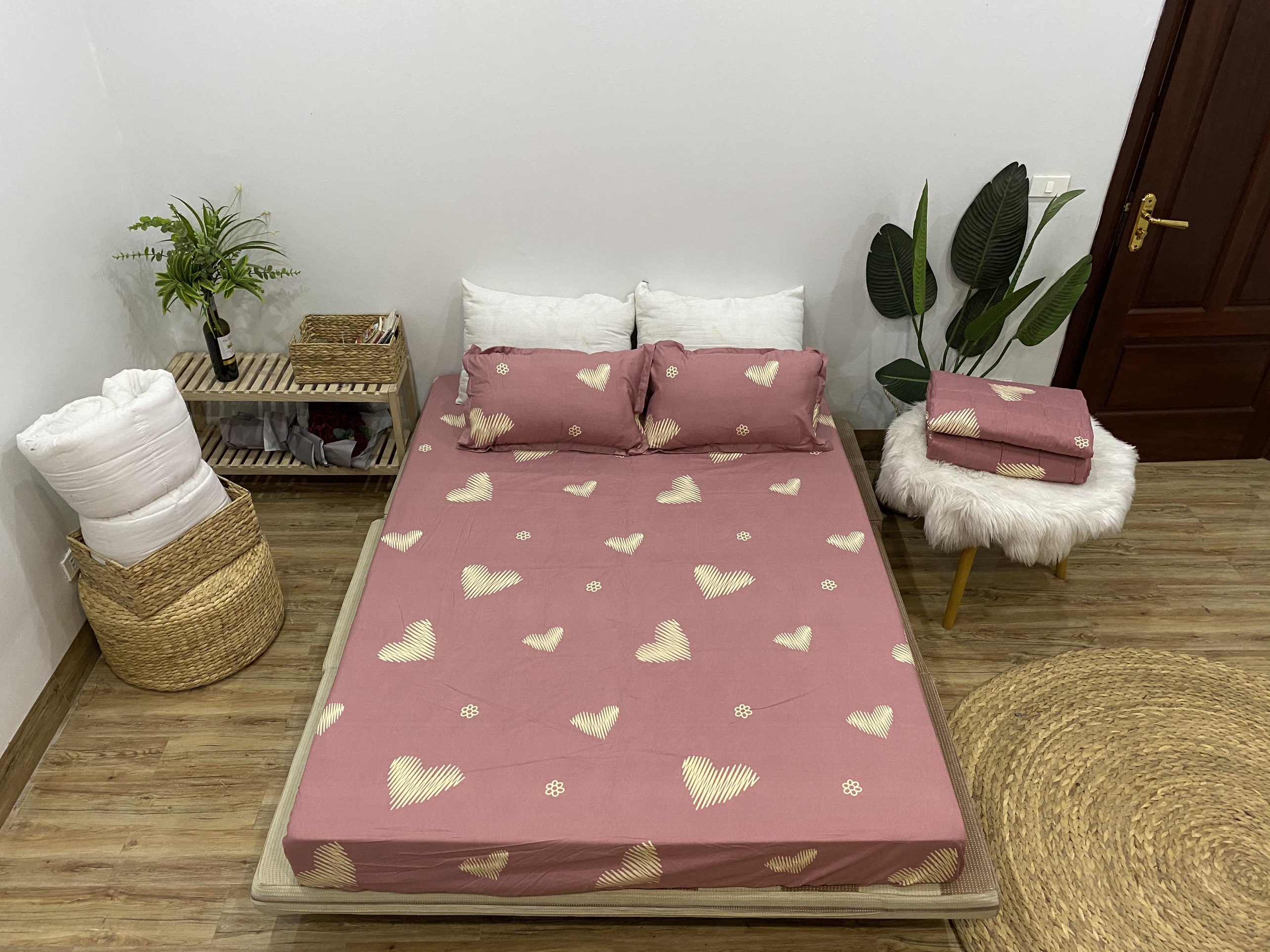 Set Ga Gối Mẫu Trái Tim Xước CHM22