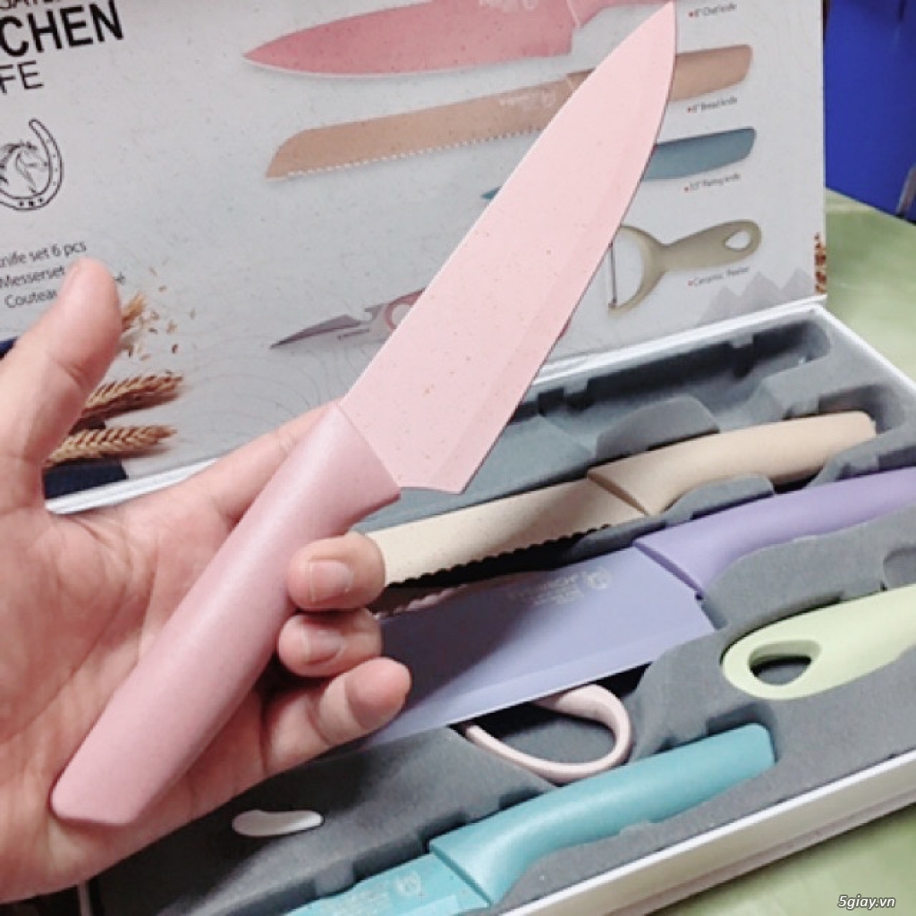 Bộ dao kéo 6 món Kitchen Knife lúa mạch sịn sò siêu sắc bén - Set dao lúa mạch 6 món Kitchen CAO CẤP, HIỆN ĐẠI, TIỆN DỤNG.