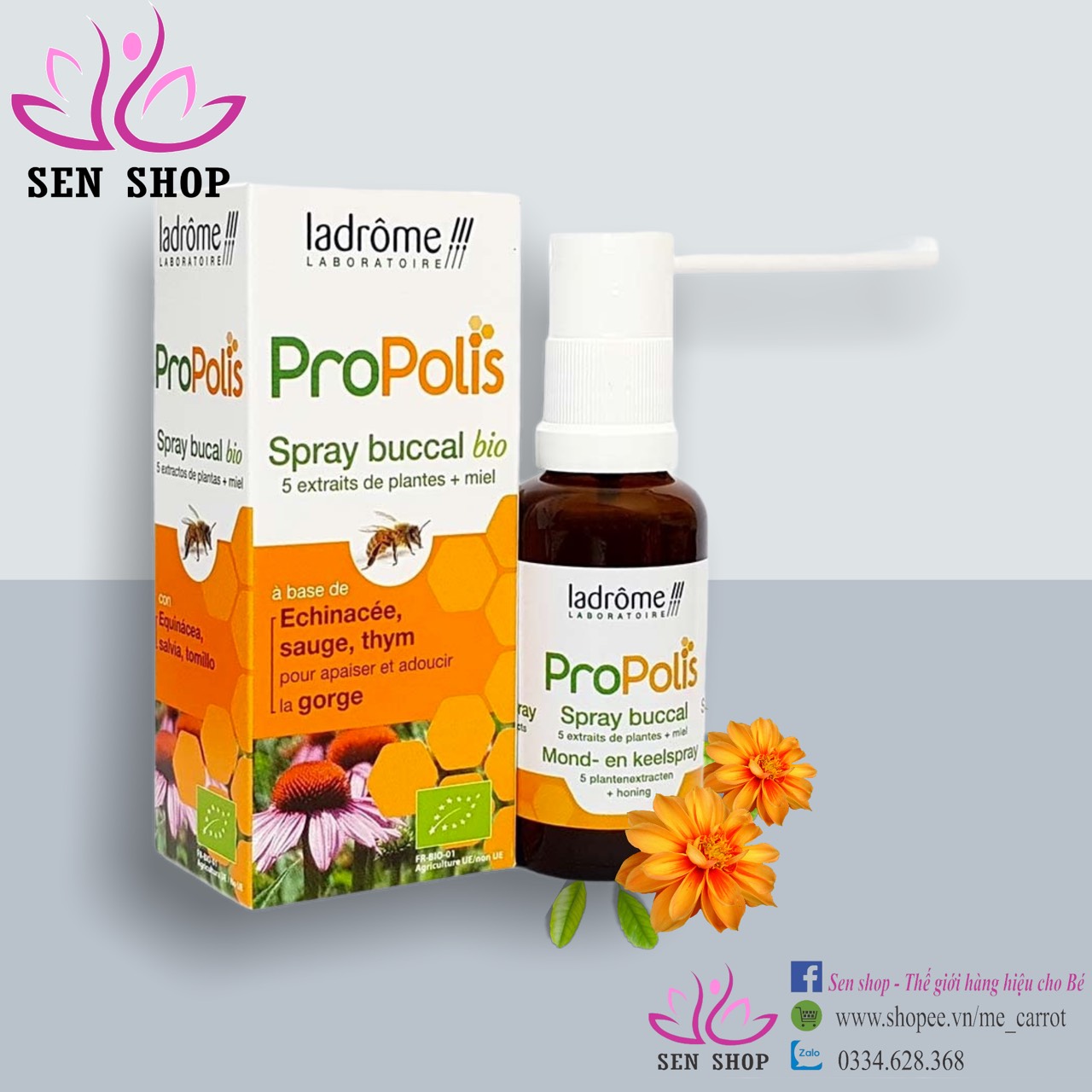 Xịt họng keo ong hữu cơ Ladrôme ProPolis - 30ml