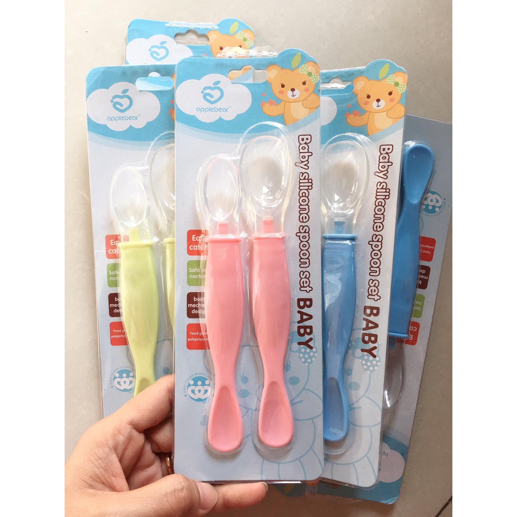 Sét 2 Thìa Ăn Dặm Silicon Kèm Vĩ