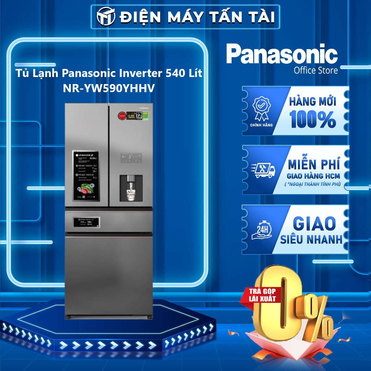 Tủ lạnh inverter panasonic 540 lít nr-yw590yhhv - giao toàn quốc - freeship hcm