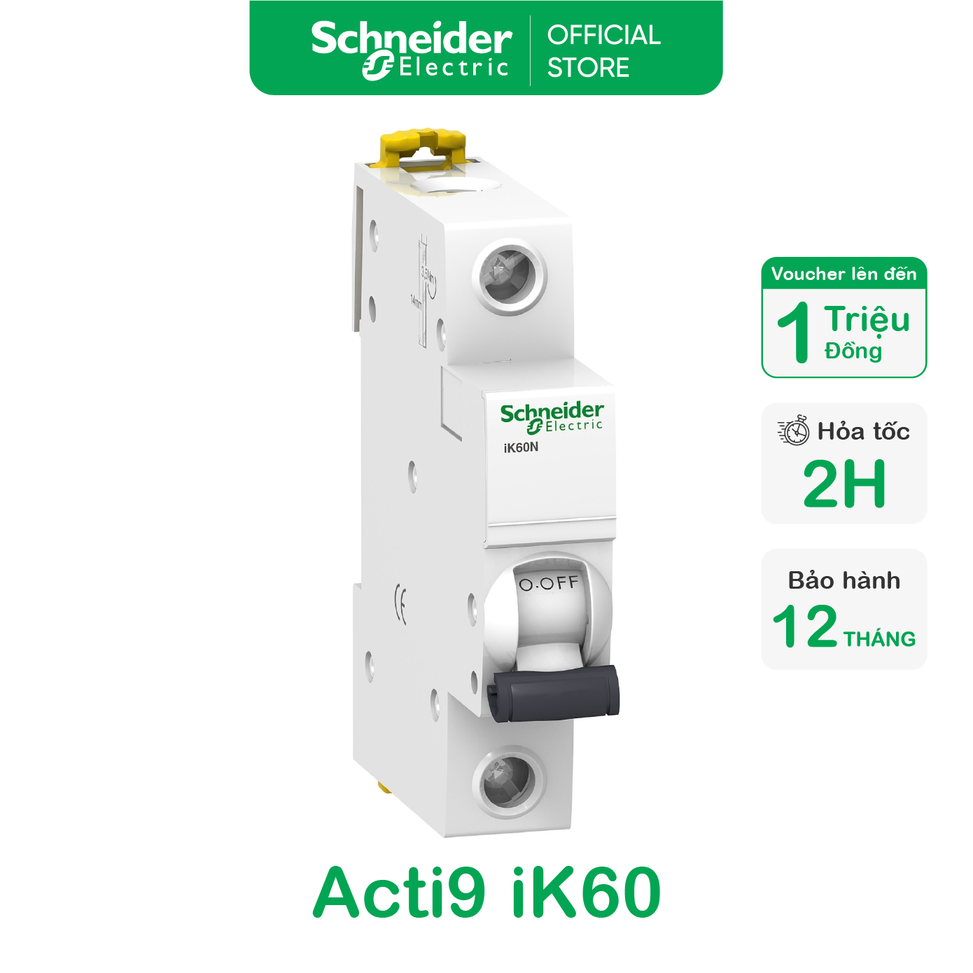 Cầu dao tự động mcb 1p dòng cắt 6ka acti9 ik60n - schneider electric - a9k27106 a9k27116 a9k27120 a9k27125 a9k27132