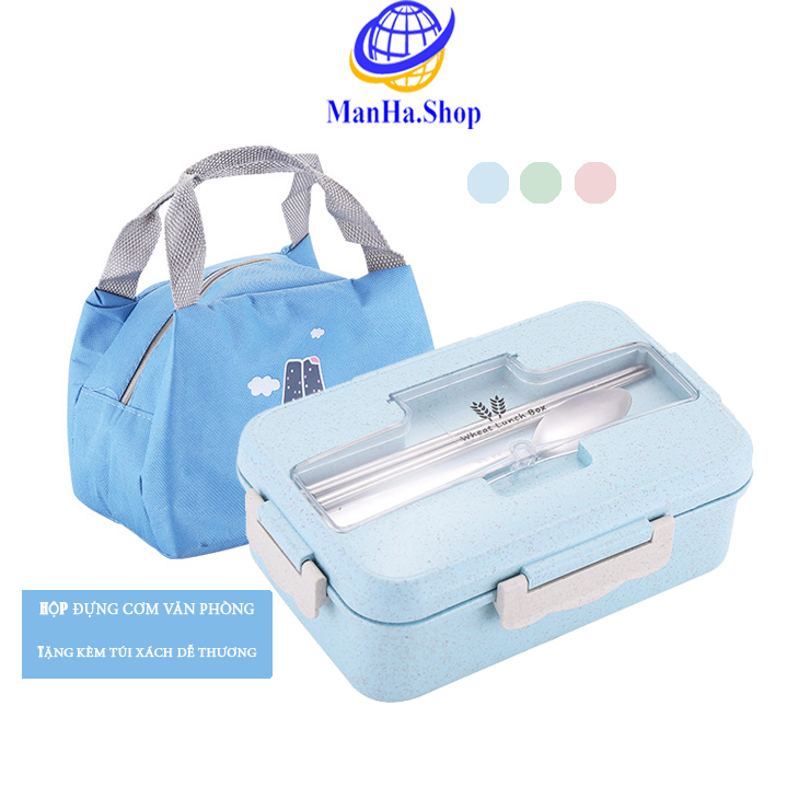 Hộp đựng cơm văn phòng + Túi + Thìa đũa, Hộp cơm trưa, Hộp đựng thức ăn, thực phẩm, Bao gồm cả túi và muỗng nĩa inox