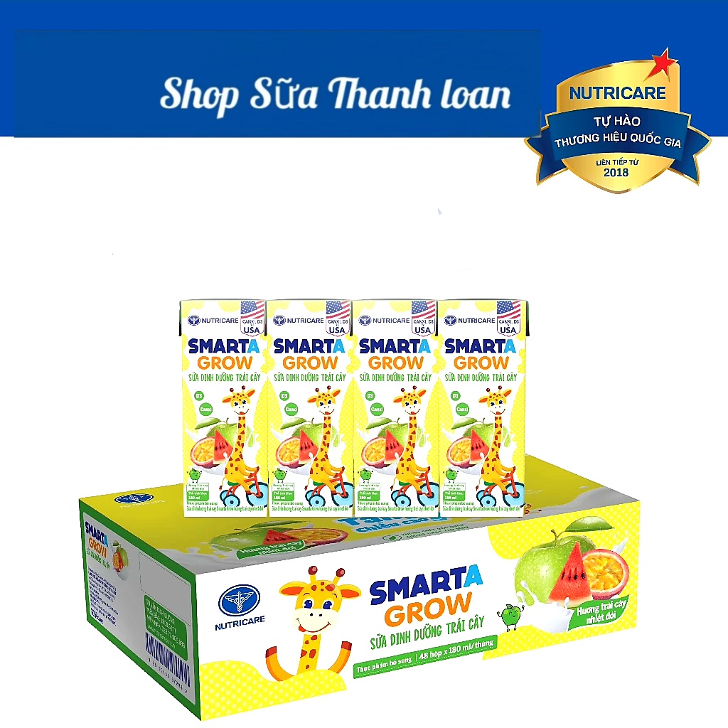 Thùng 48 hộp sữa nước nutricare smarta grow vị nho/ trái cây nhiệt đới 180ml.