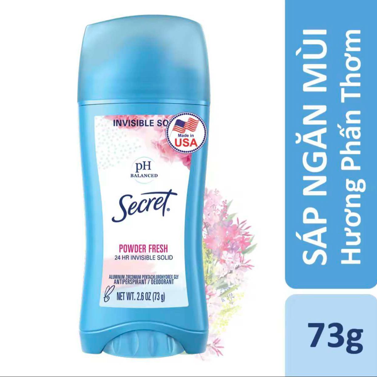 Lăn Sáp Khử Mùi Secret cho phái Nữ Powder Fresh (hàng nhập Mỹ)- Invisible Solid - 73g
