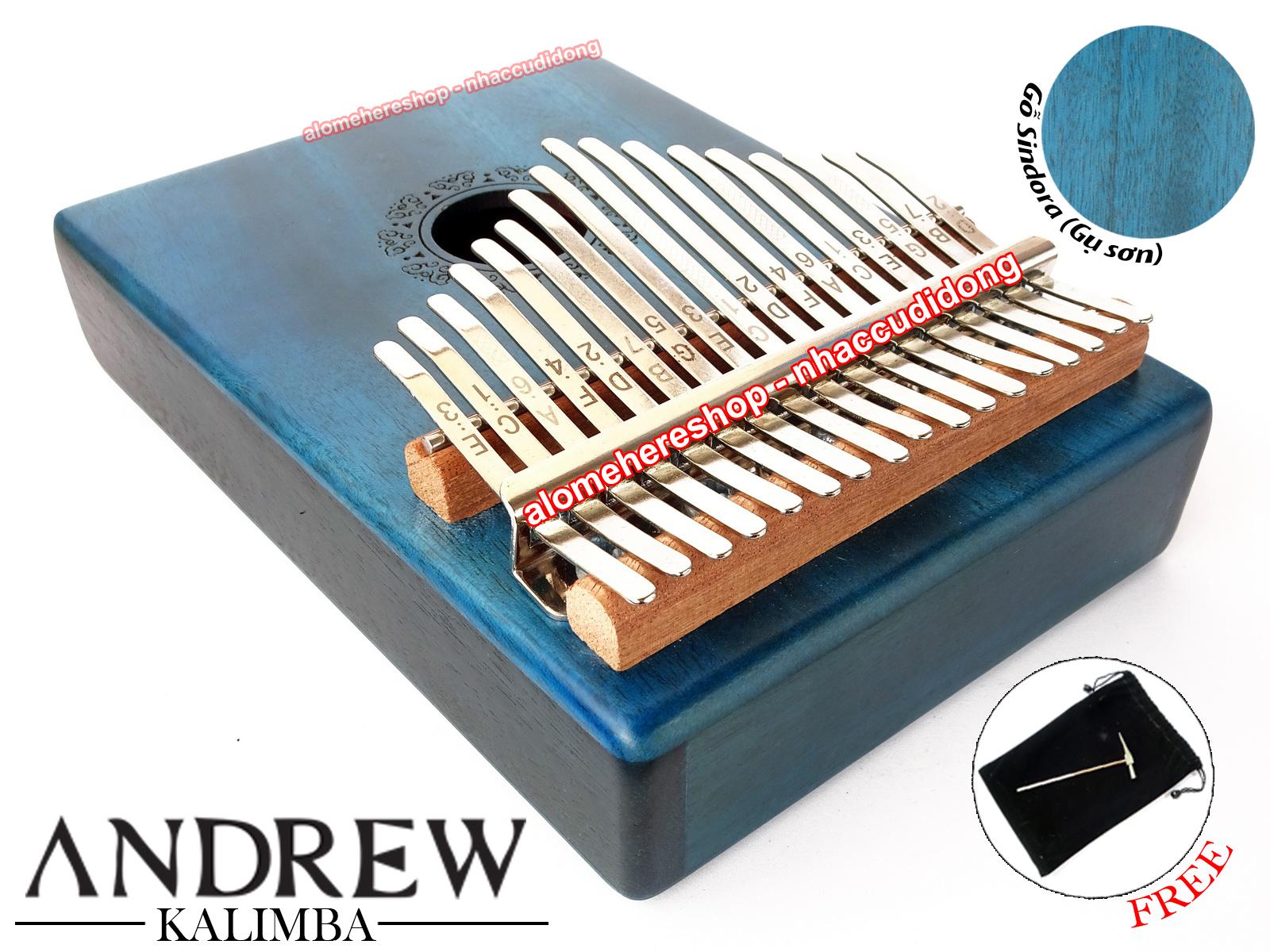 Đàn Kalimba Andrew 17 Phím Gỗ Sindora (Gụ - Xanh Dương)