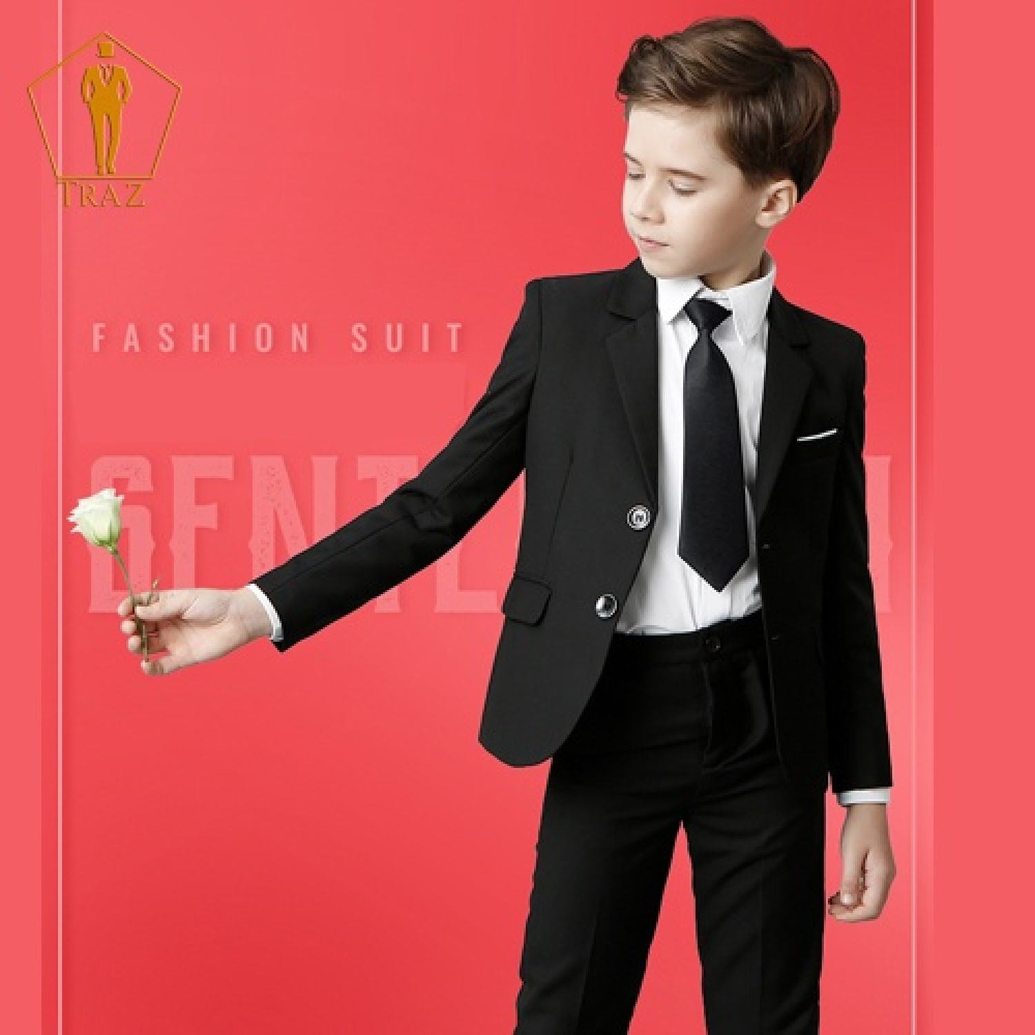 Bộ, Set Vest Đen Cho Bé Trai, Trẻ Em, Con Nít(1 quần, 1 áo vest, 1 ghile, 1 nơ)(bé mập, tròn hoặc cao tăng 1 đến 2 size)