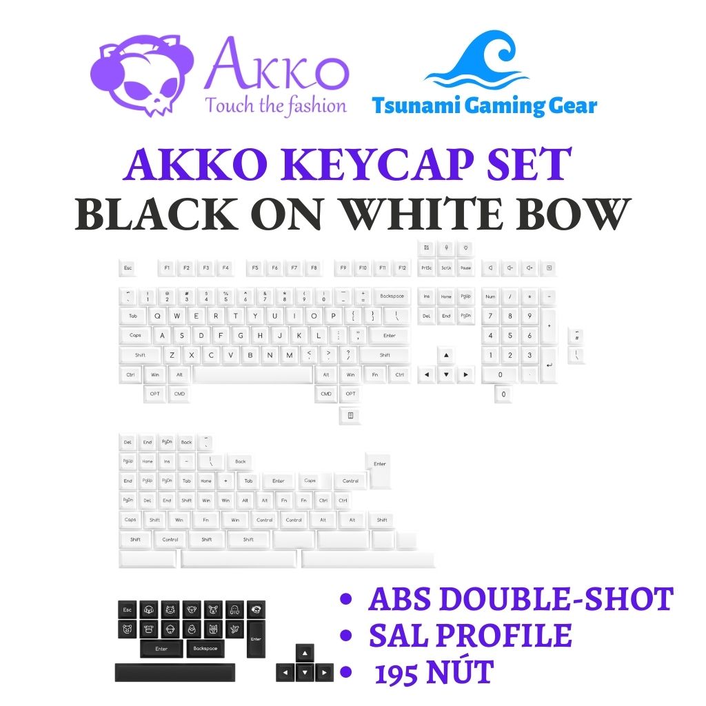 Bộ keycap AKKO Black on White I Black Gold I Ocean Star I White on Black  (ABS Double-Shot/ SAL profile/ 195 nút)