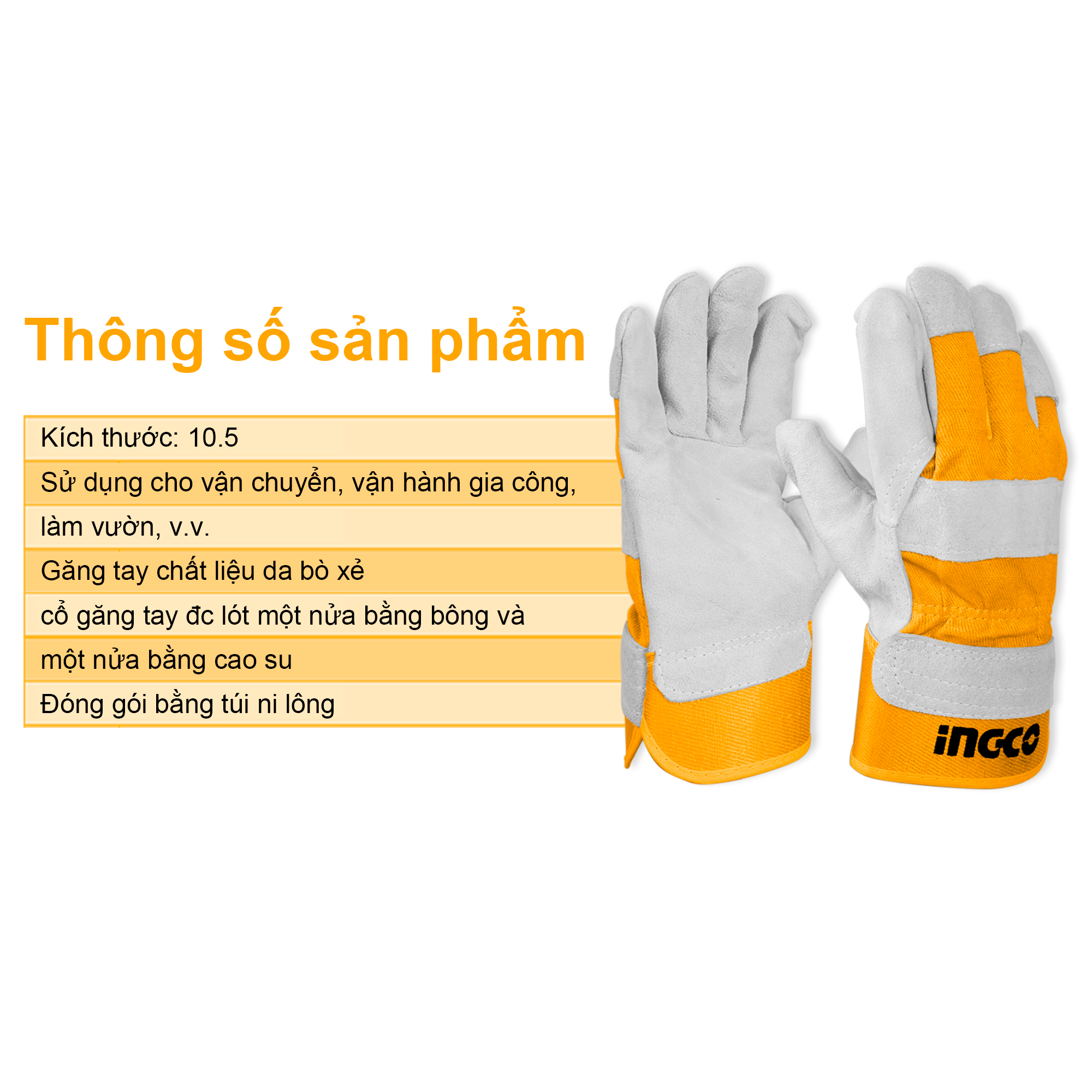 Găng tay vải da INGCO HGVC01