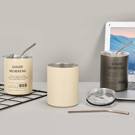 Cốc nước giữ nhiệt 350ml mini ly giữ nhiệt có ống hút ly uống coffee bình giữ nhiệt iced americano inox 304