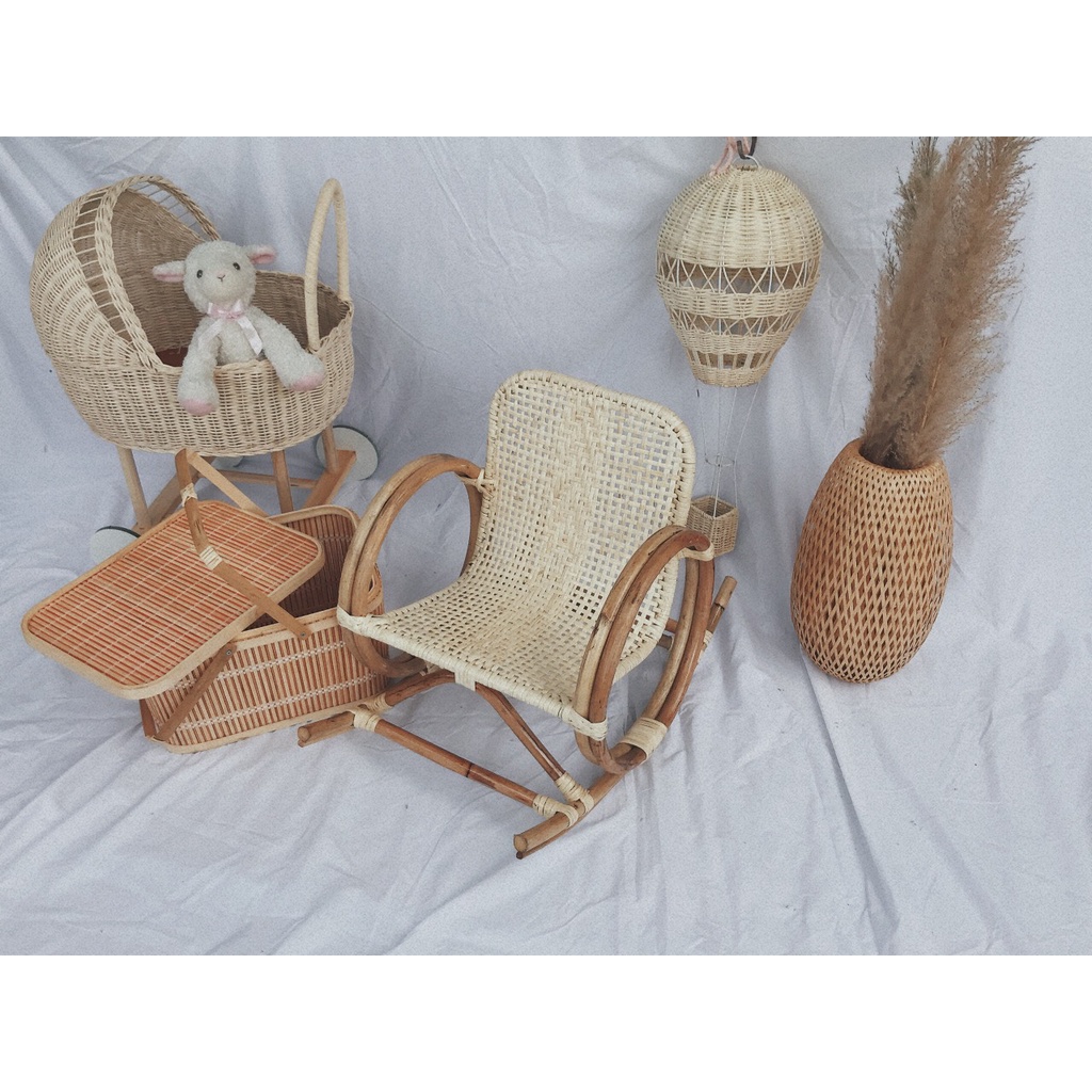 Combo Đạo Cụ Chụp Hình Trang Trí Phòng Bé Bằng Mây Tre Gỗ Tự Nhiên Siêu Xinh Xắn Giá Rẻ Phong Cách Hàn Quốc, Vintage