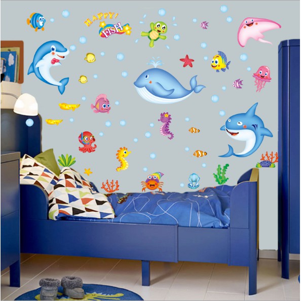 [HCM]DECAL DÁN TƯỜNG ĐÀN CÁ SẮC MÀU