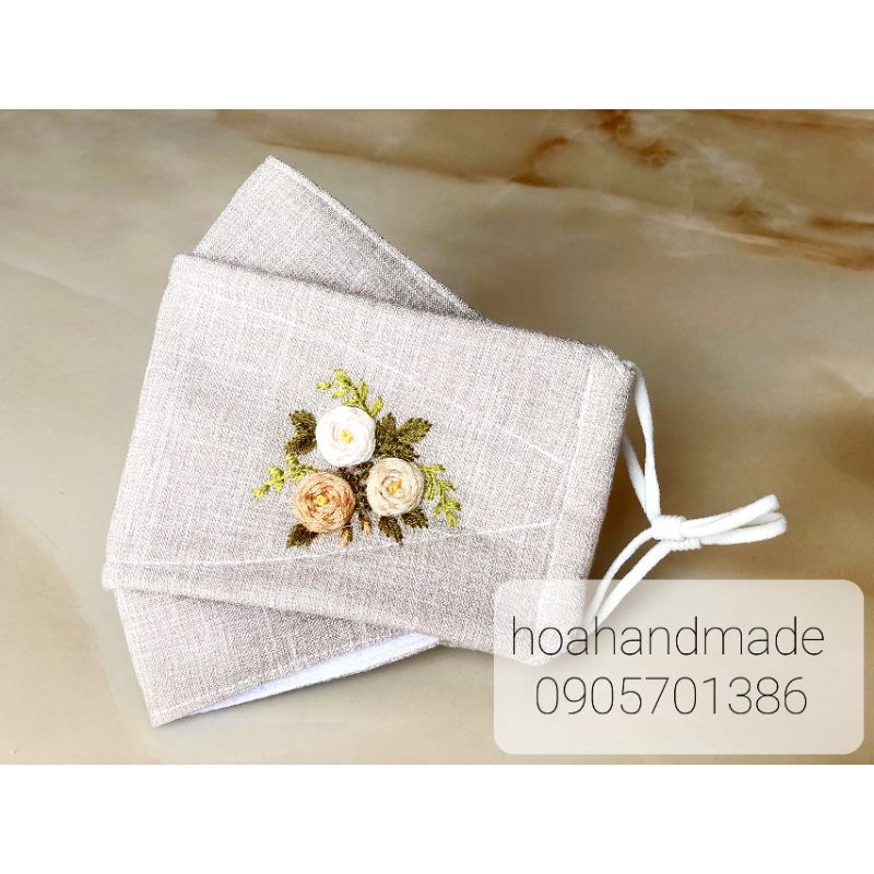 KHẨU TRANG 3D VẢI LINEN THÊU TAY