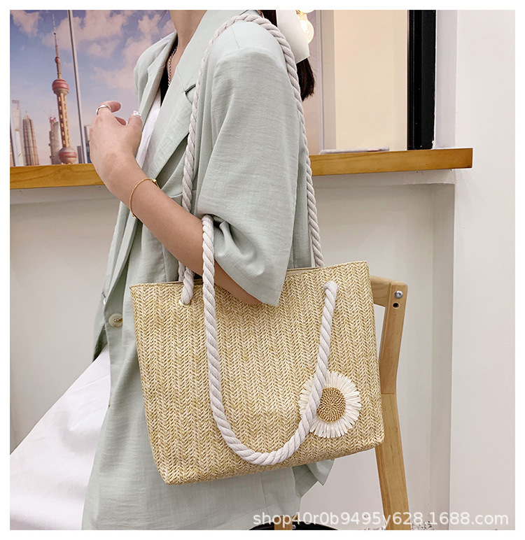 Túi Cói Vuông Lớn Phối Hoa Cúc Xinh Xinh - 100style