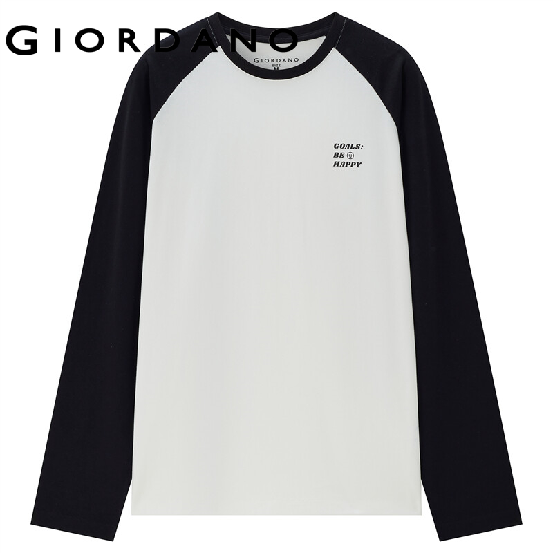Áo thun T-shirt nữ cổ tròn tay áo dài cổ tròn màu tương phản cá tính phối hình chữ Anh giản dị cao cấp thường ngày GIORDANO Free Shipping 13322750