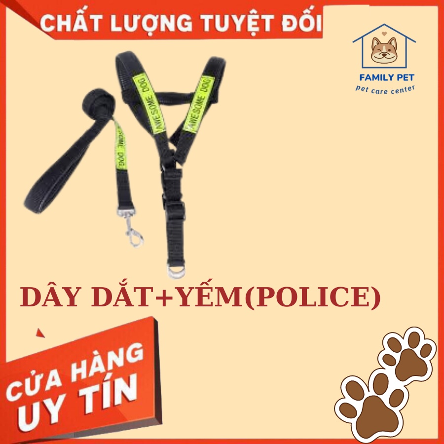 Dây dắt chó Police dù ( yếm + dây dắt)