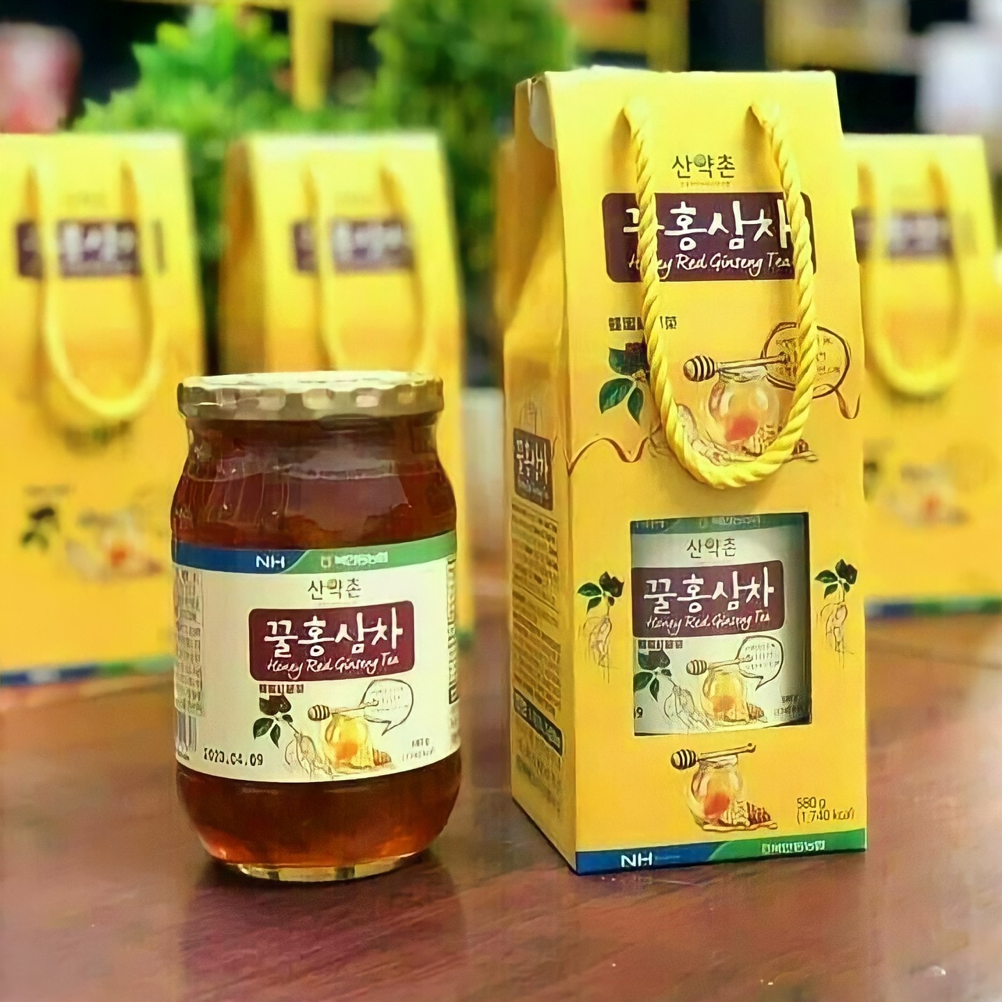 Trà hồng sâm mật ong hàn quốc andongma sanyakchon honey red ginseng tea 580g chính hãng