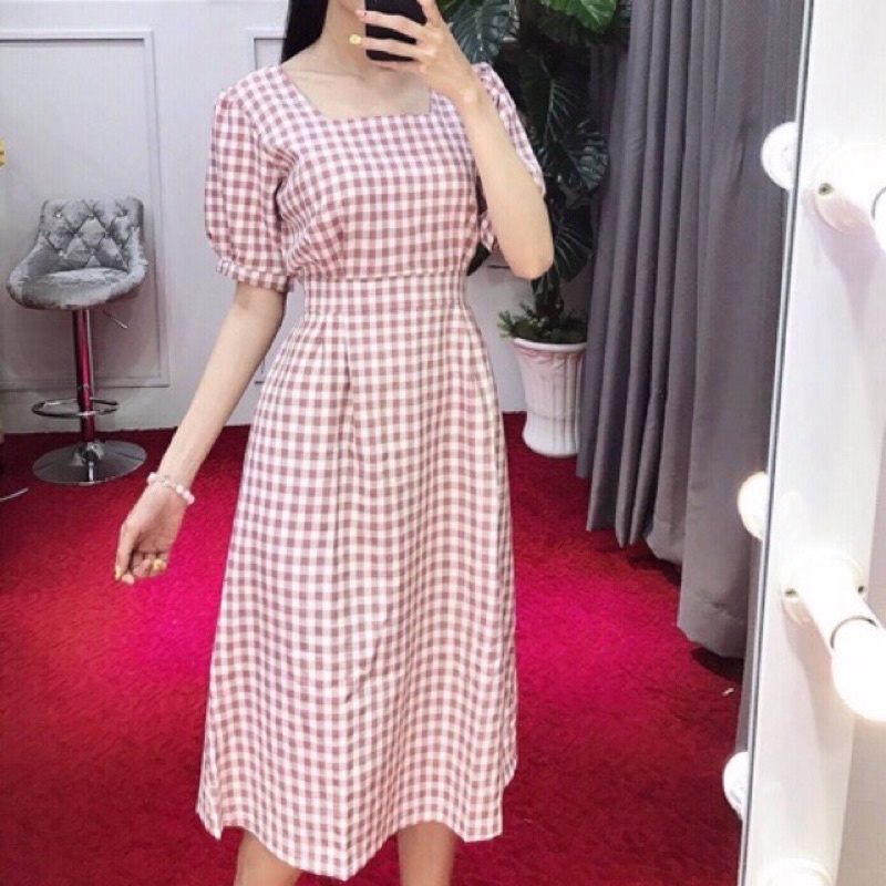 ĐẦM CỔ VUÔNG, CỘT NƠ SAU (có ảnh thật) MS52