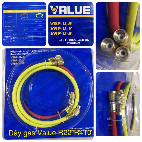 Bộ 3 dây nạp gas VALUE R22-R410 (chọn đúng loại khi đặt hàng) VRP-U - Bộ ba dây nạp gas value
