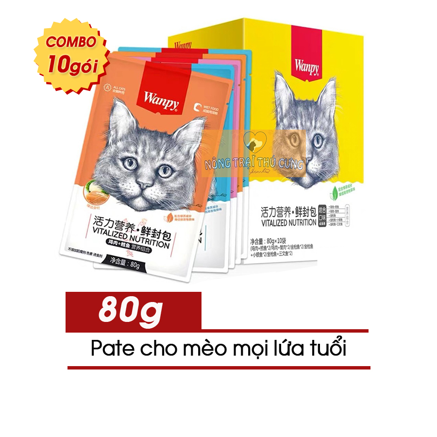 Pate wanpy cho mèo gói 80gr mix đủ vị -