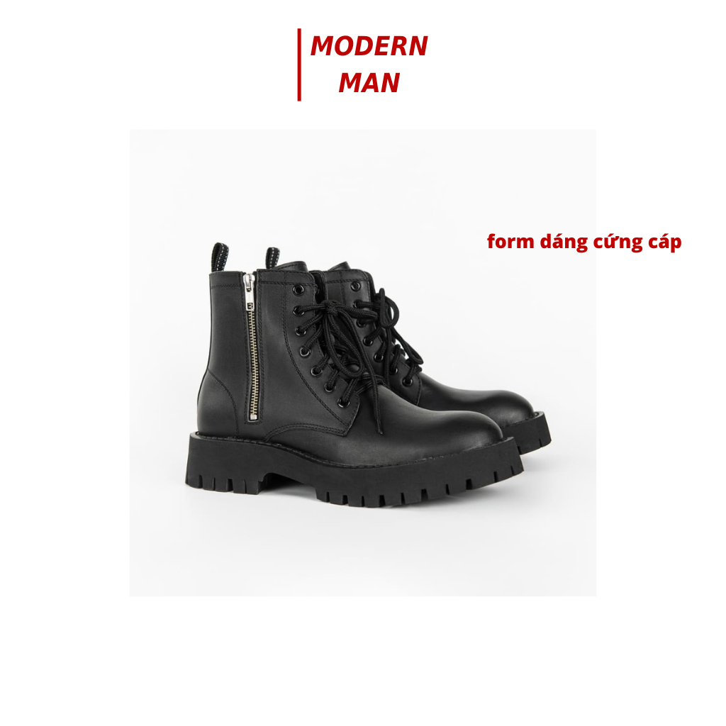 Giày Combats Boots Khóa Kéo Da Bò Đế Chunky Cao 5Cm