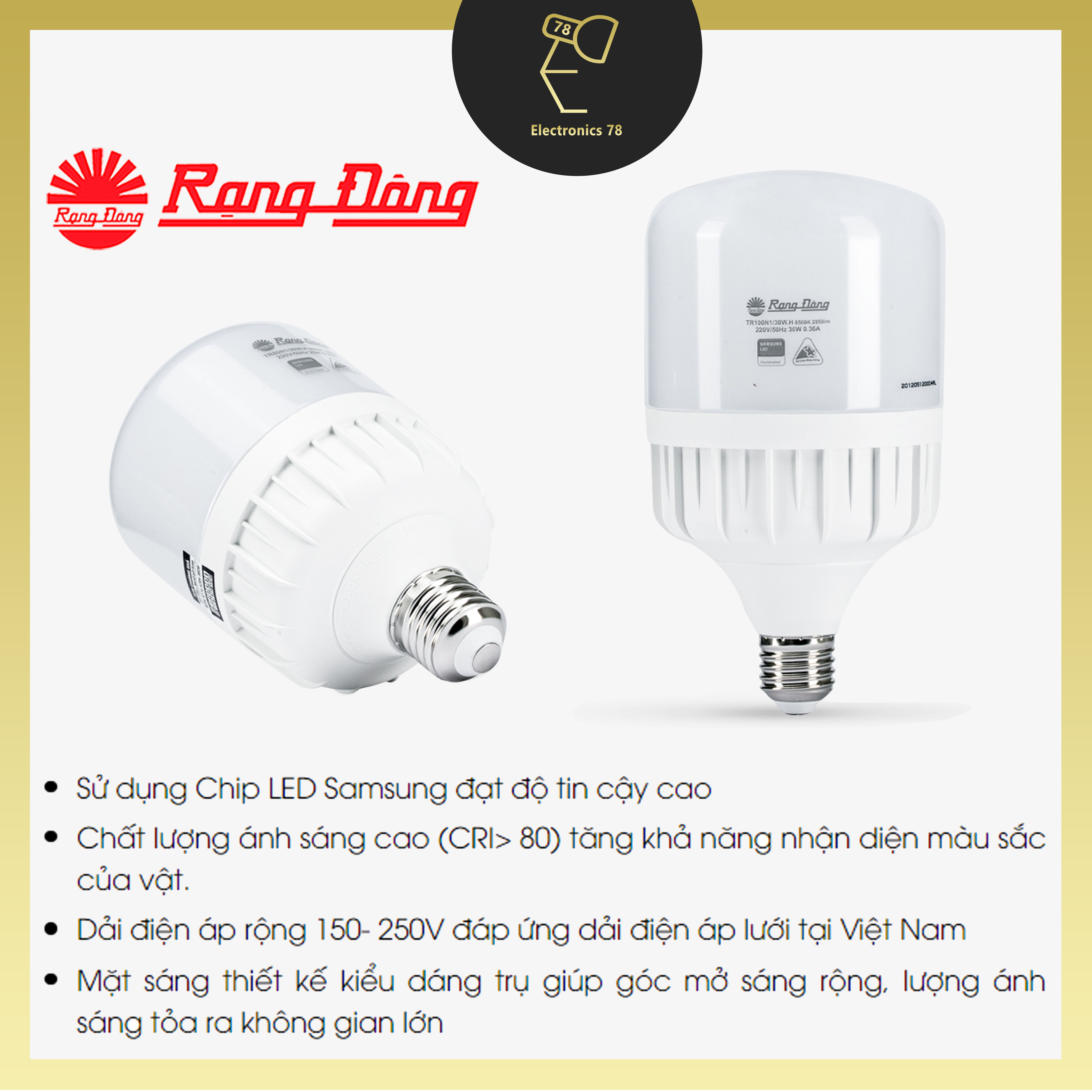 [Chính Hãng] Bóng LED Trụ Rạng Đông, Bóng sáng tiết kiệm điện 20W-30W-40W-50W-60W-80W , Ánh sáng Trắng/Vàng