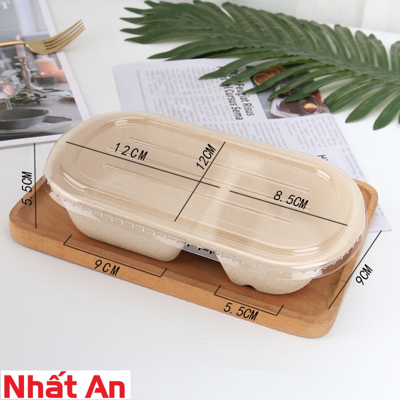 Hộp bento bã mía hình oval (có 2 mẫu) set 10 cái