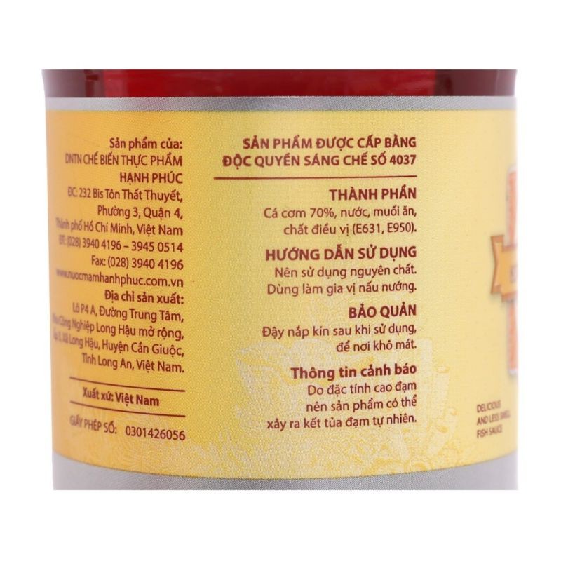 Nước mắm cá cơm Hạnh Phúc 50 độ đạm date 5.2022 250ml