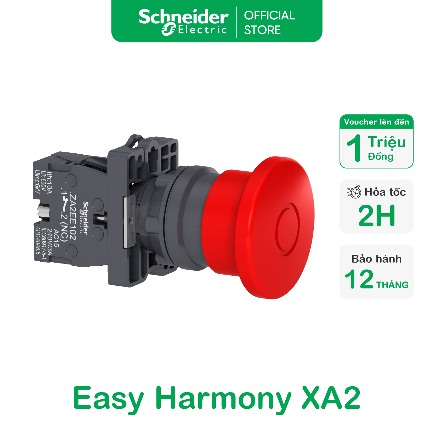 Nút nhấn dừng khẩn cấp - đỏ - phi 40 - xoay nhả/kéo nhả - 1nc - schneider electric - xa2es542 xa2et42