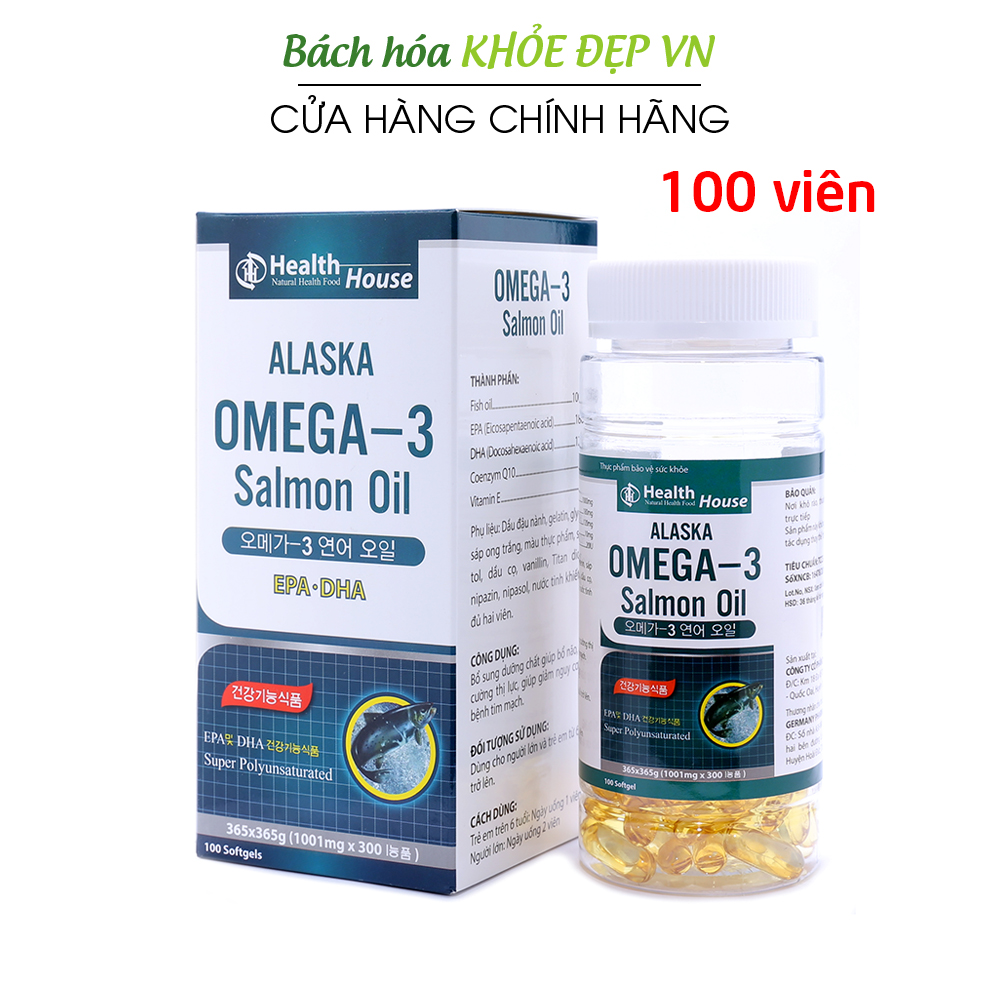 Viên dầu cá Alaska Omega 3 EPA DHA giúp bổ não sáng mắt khỏe mạnh tim mạch - Chai 100 viên