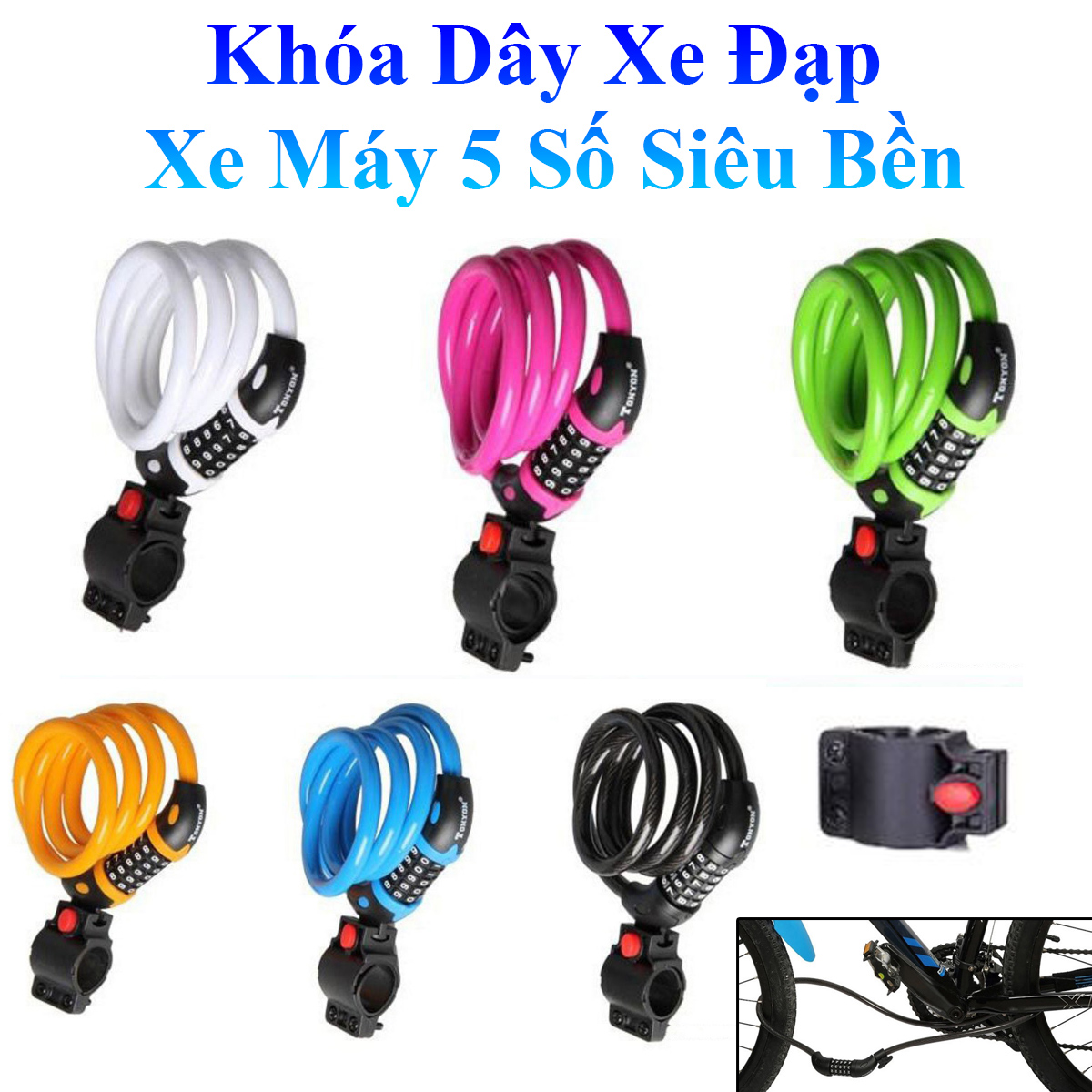 Ổ Khóa Dây 5 Số Chống Trộm Xe Đạp Xe Máy