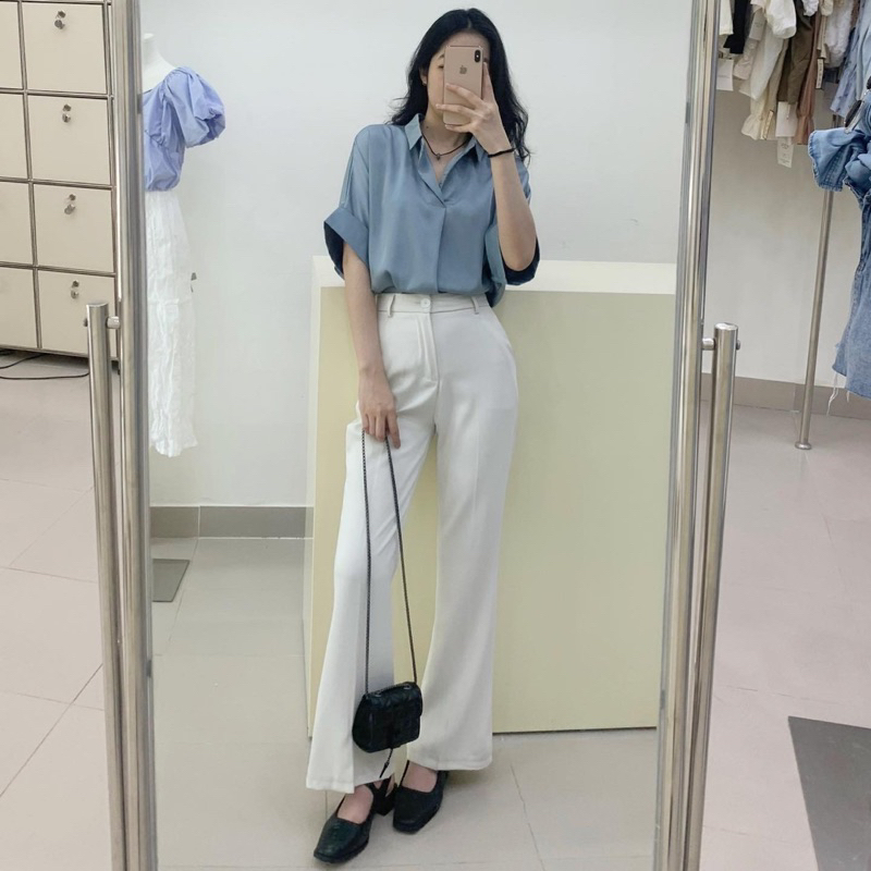 Áo sơ mi lụa ngắn tay 718, Áo sơ mi nữ Hàn Quốc