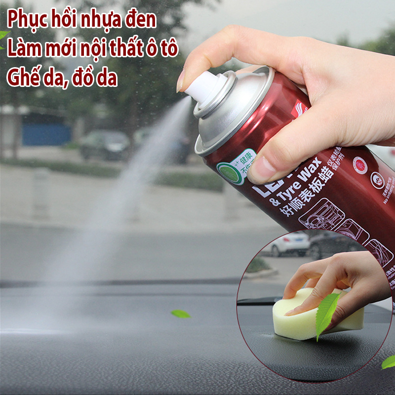 Chai xịt Phục hồi nhựa đen, làm mới nội thất ô tô, dàn áo xe máy, đồ da - Leather Tyre Wax